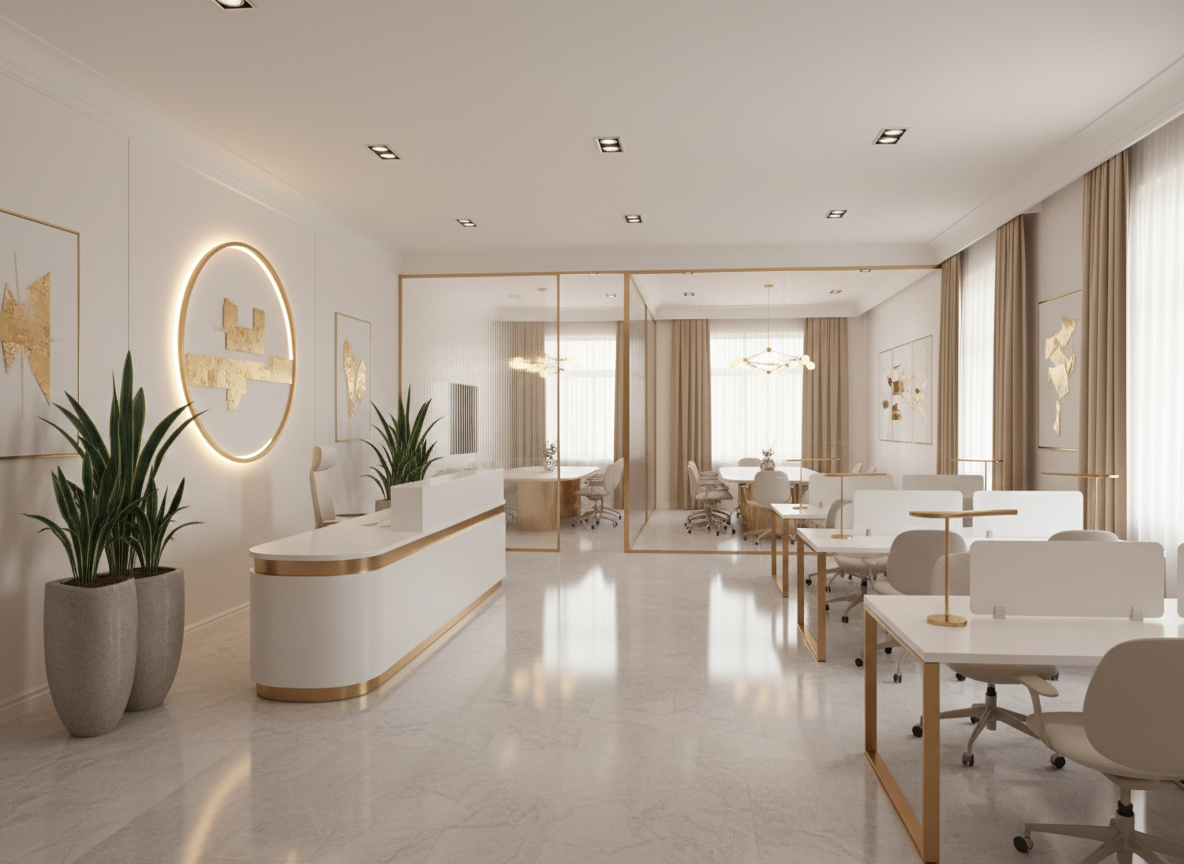 Sleek modern clean commercial office space with polished floors